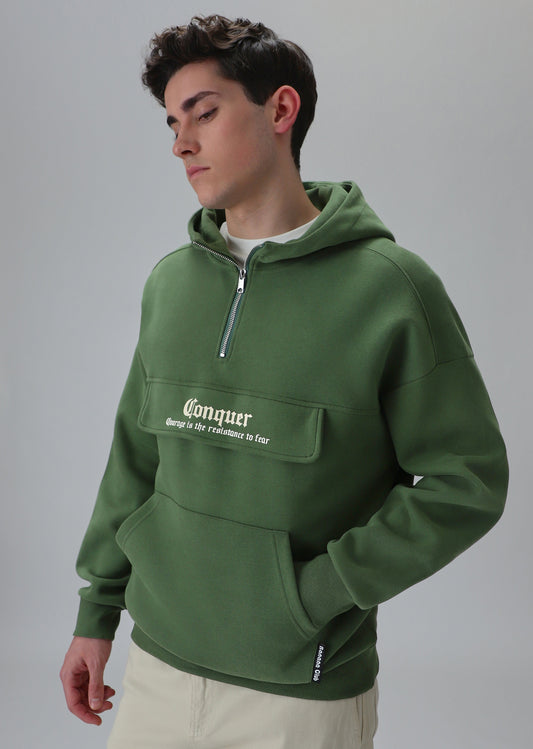 Zipper Style Green Hoodie