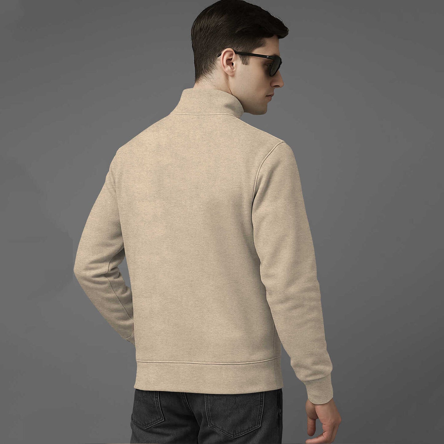 Men Full Sleeve High Neck Sweatshirt Beige