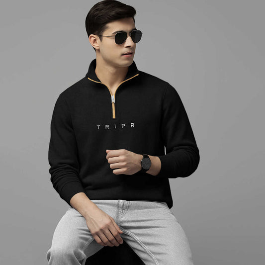 Men Full Sleeve High Neck Sweatshirt Black