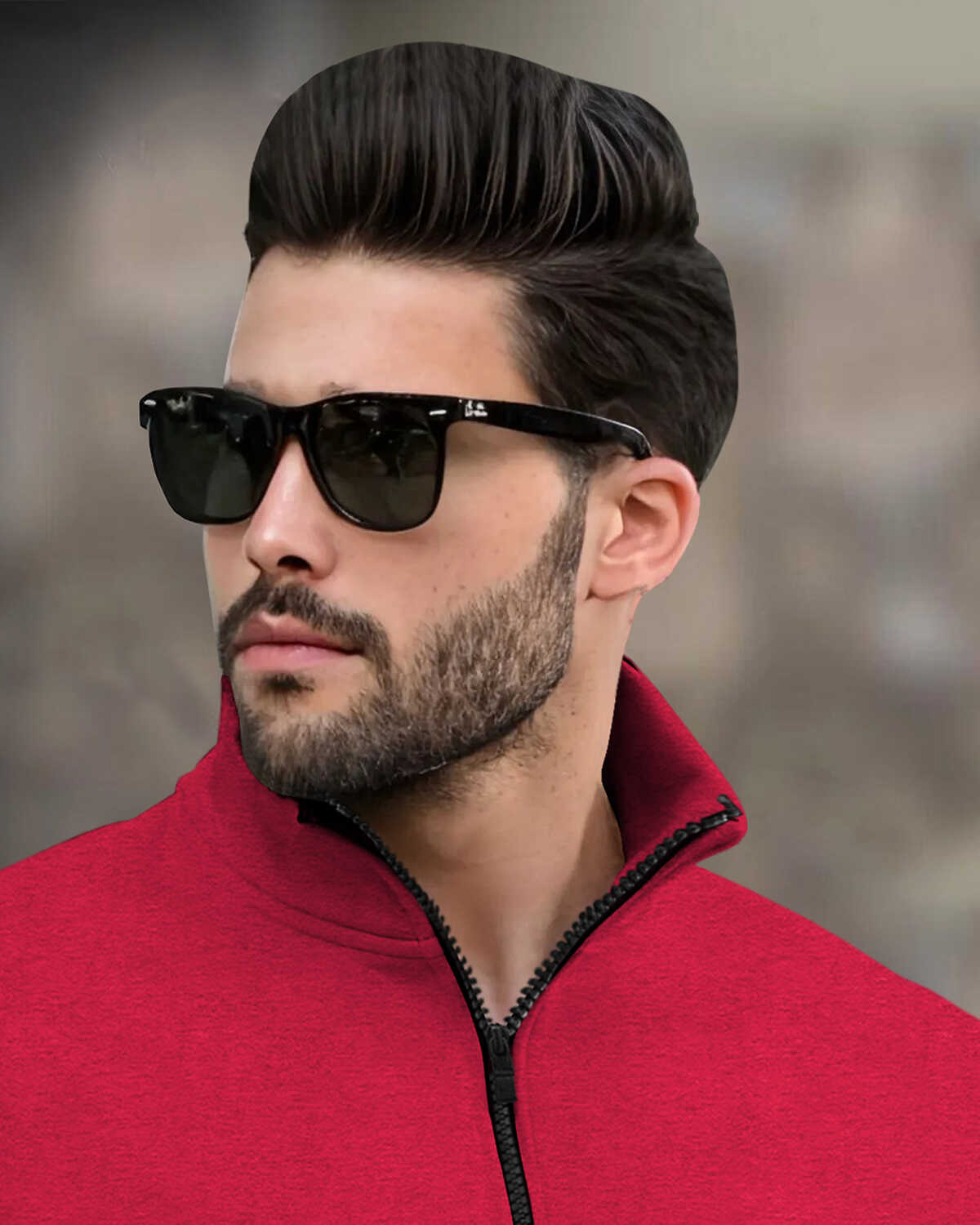 Men Zipper High Neck Red Sweatshirt