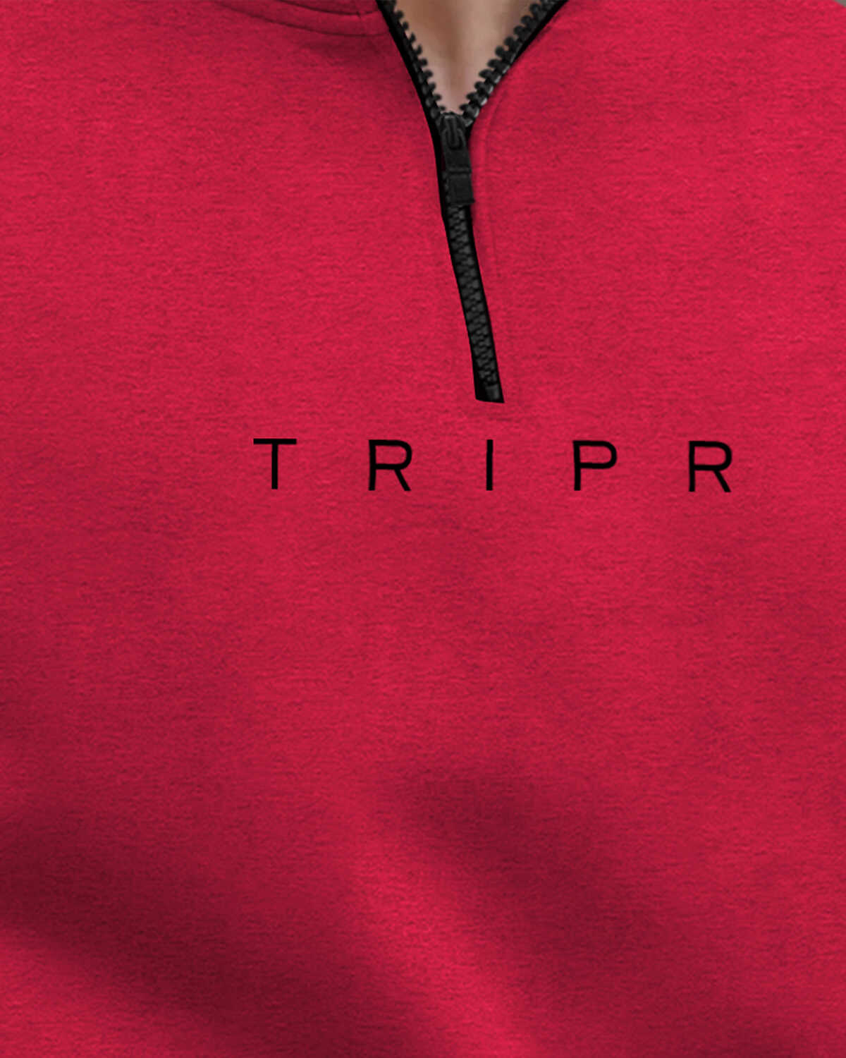 Men Zipper High Neck Red Sweatshirt