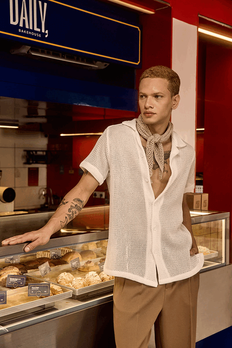 White Box Fit Crochet Shirt