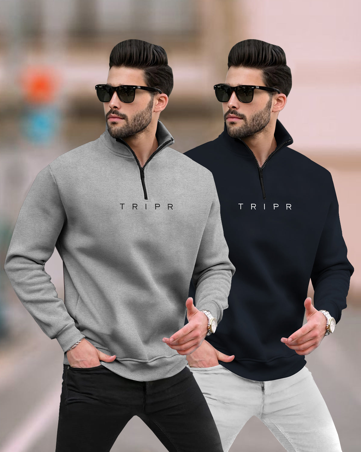 Logo Printed High Neck Zipper Sweatshirts with 9 Variants