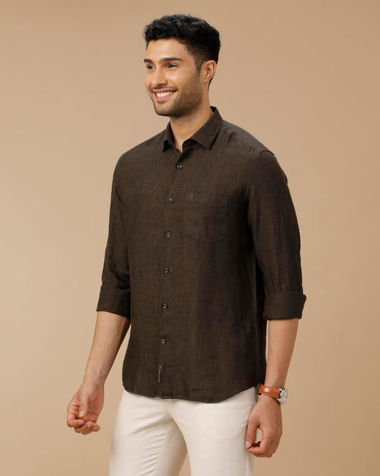 Linen Club Men's Pure Linen Brown Solid Shirt | Premium Comfort & Timeless Style