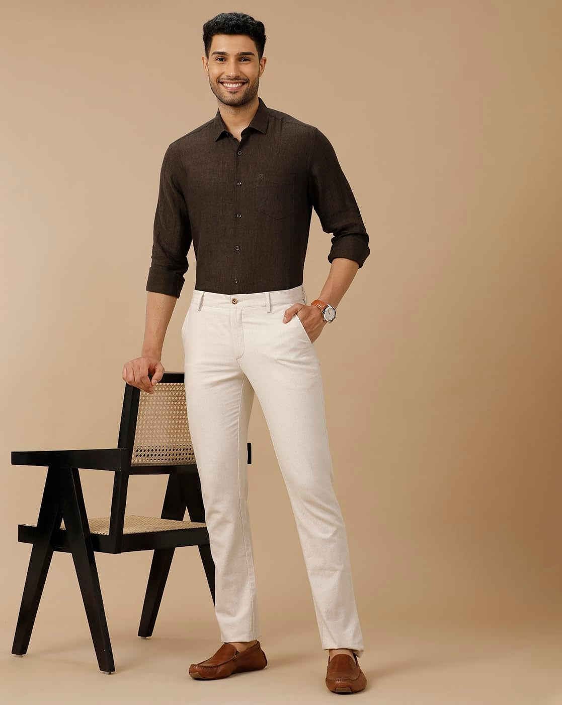 Linen Club Men's Pure Linen Brown Solid Shirt | Premium Comfort & Timeless Style