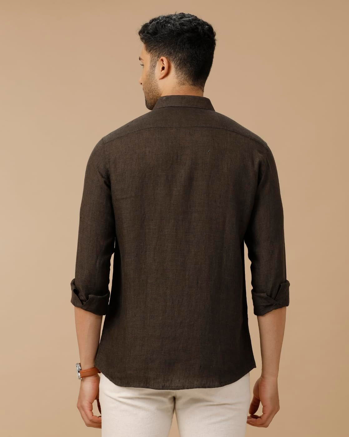 Linen Club Men's Pure Linen Brown Solid Shirt | Premium Comfort & Timeless Style