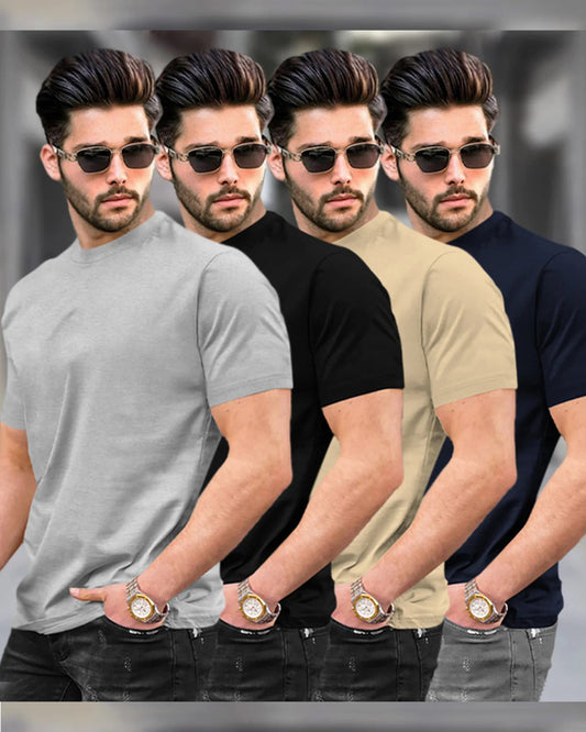 Mens Half-Sleeve Plain Round Neck T-shirts Multicolor (Pack of 4)