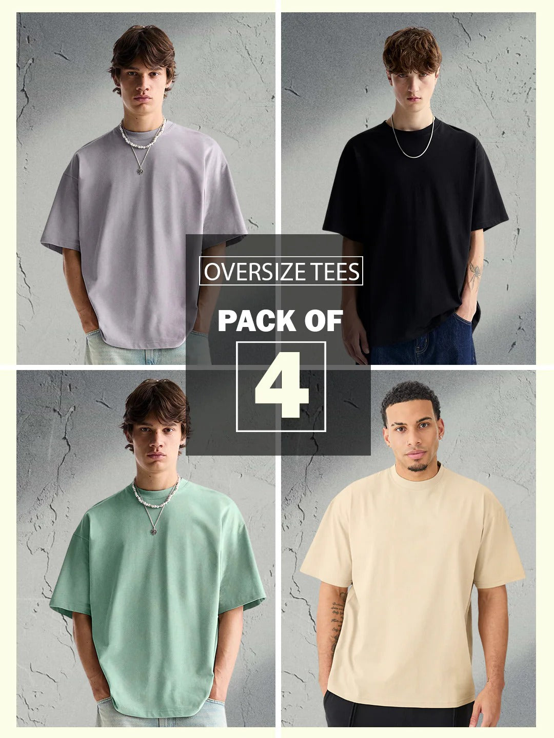 Solid Oversized T-Shirt Men Combo - Pack of 4
