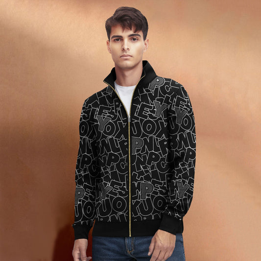 Black And White High Neck All Over Printed Jacket