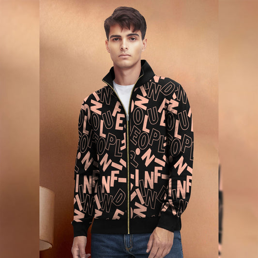 Black And Brown High Neck All Over Printed Jacket