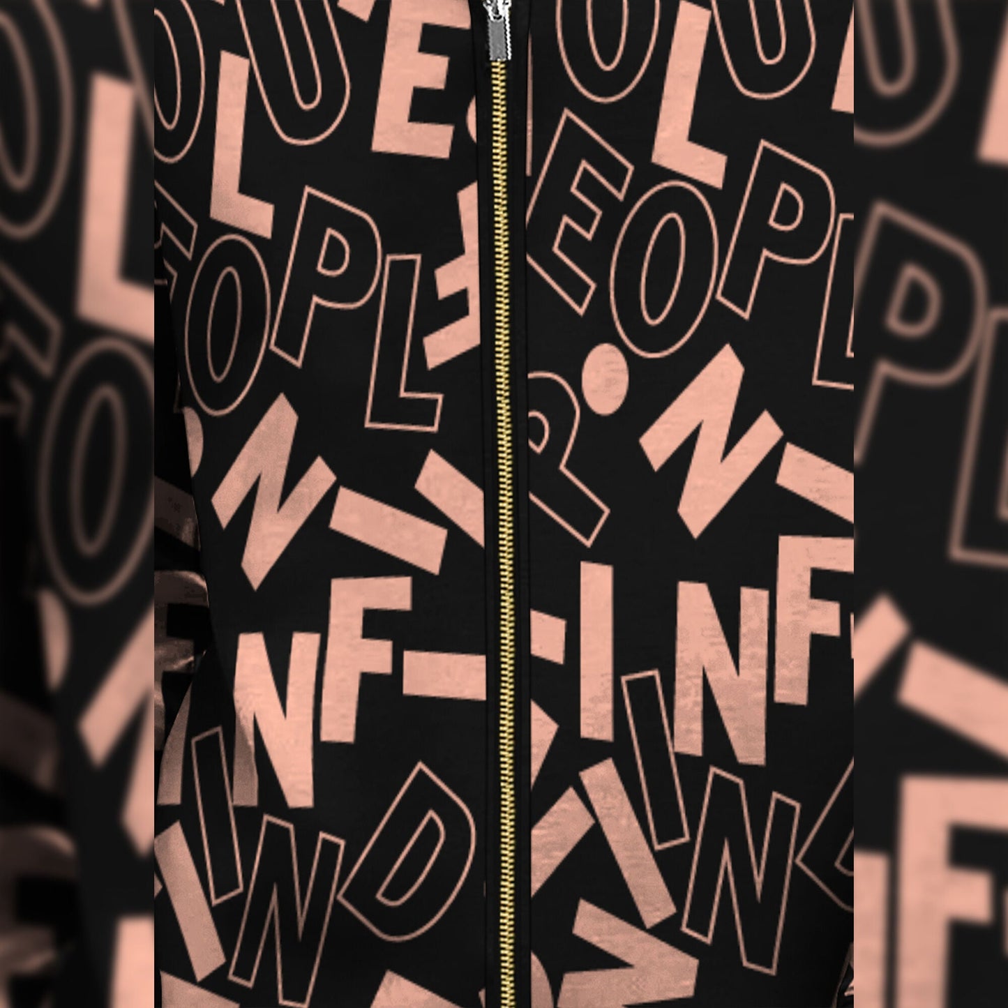 Black And Brown High Neck All Over Printed Jacket