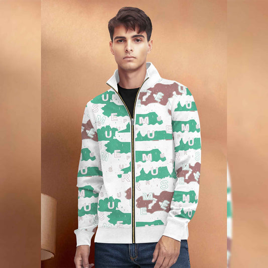 White High Neck Printed Casual Jacket