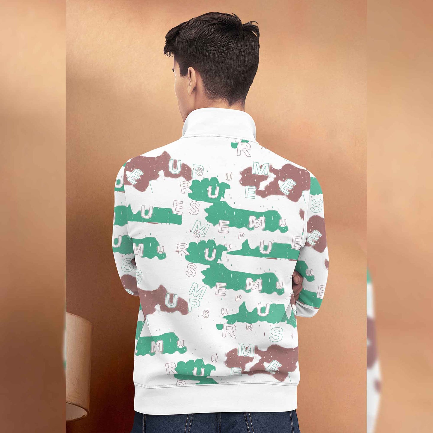 White High Neck Printed Casual Jacket