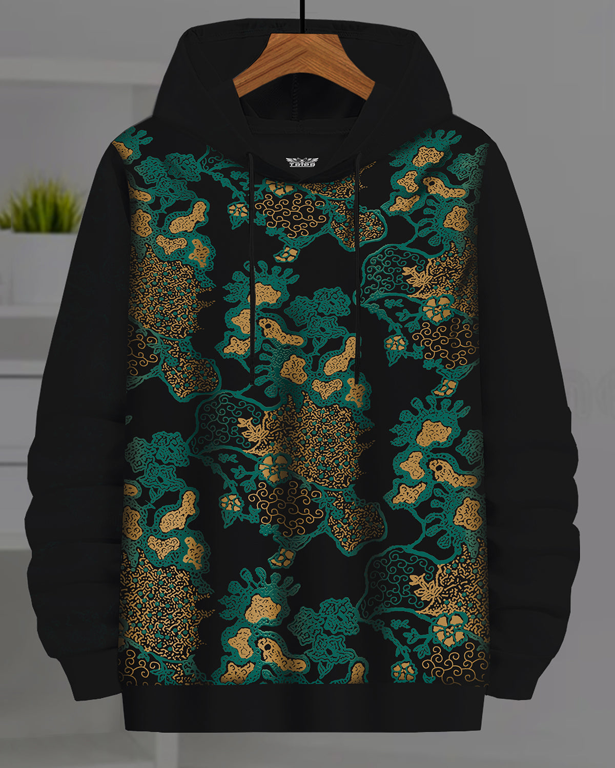 Men Black Floral Printed Hooded Sweatshirt