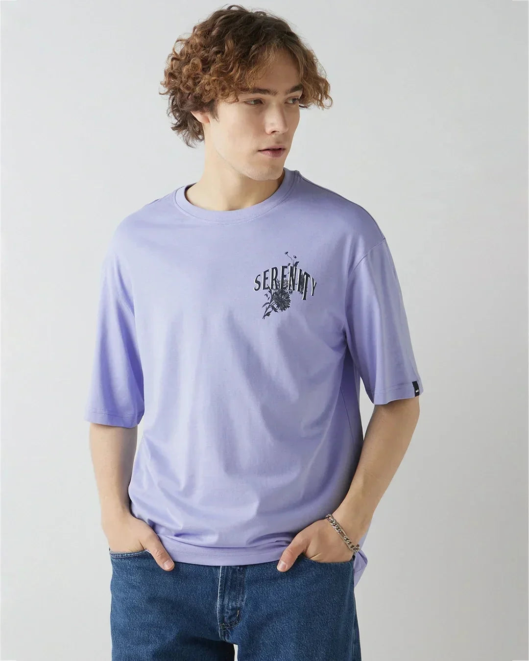 Men's Baby Lavender Serenity Graphic Printed Oversized T-shirt
