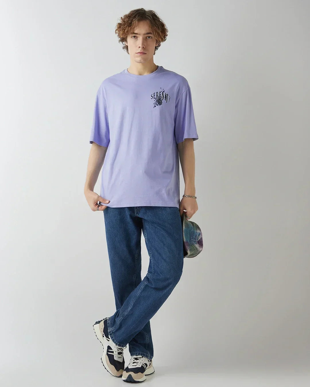 Men's Baby Lavender Serenity Graphic Printed Oversized T-shirt