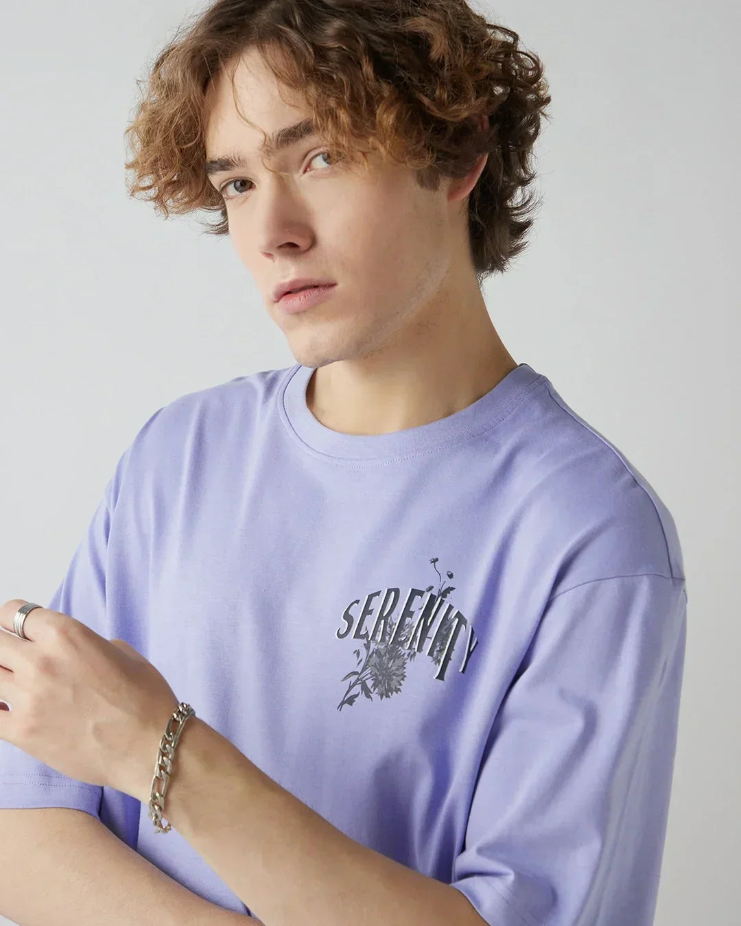 Men's Baby Lavender Serenity Graphic Printed Oversized T-shirt