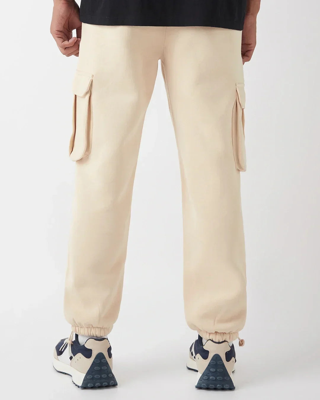 Men's Beige Oversized Brushed Cargo Joggers