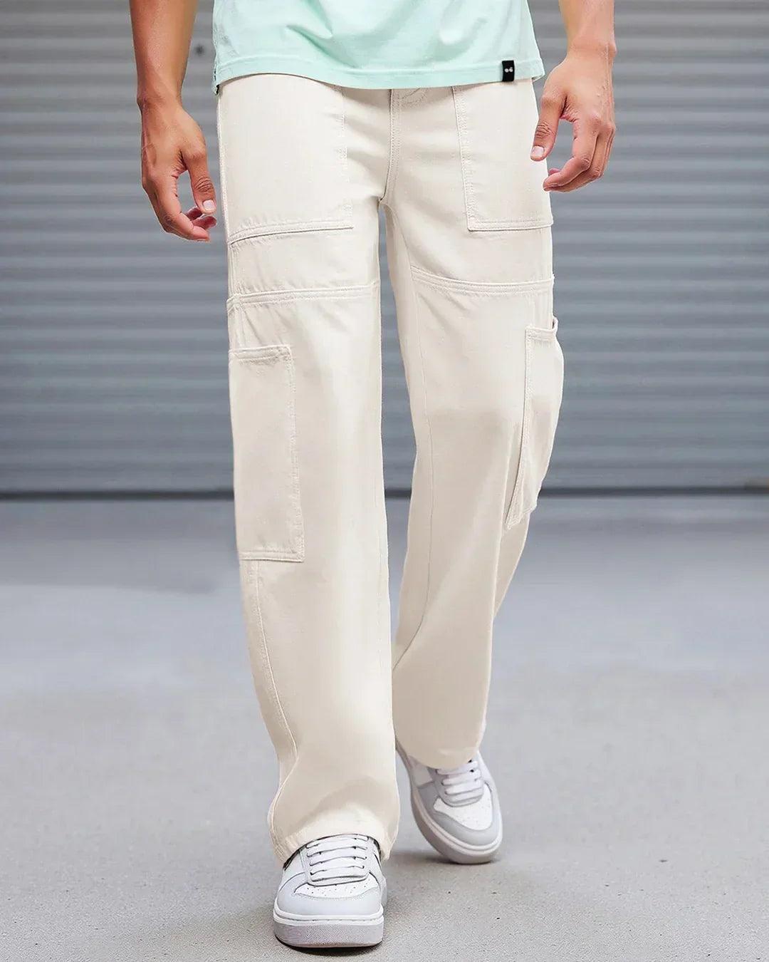 Men's Beige Straight Fit Cargo