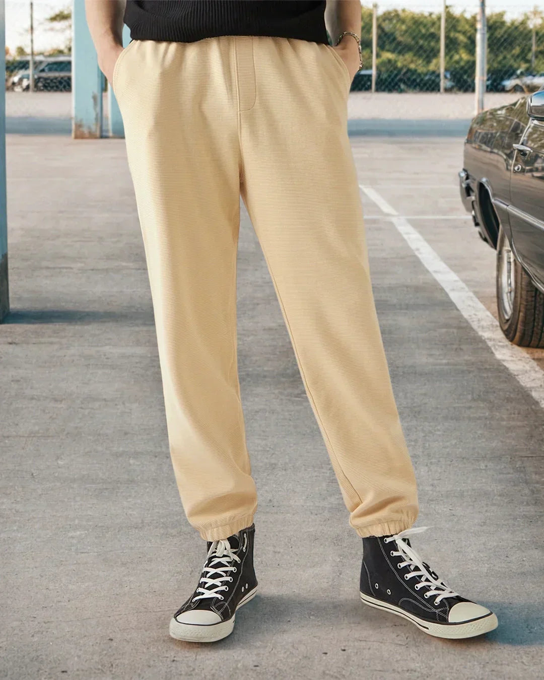 Men's Beige Textured Joggers