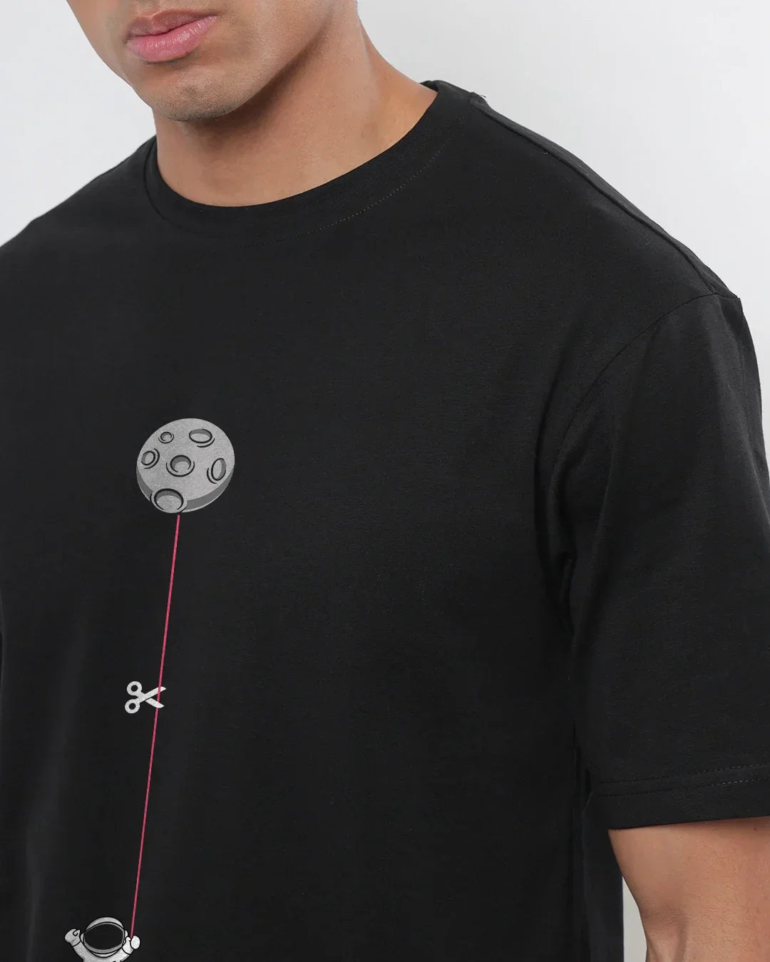 Men's Black Hangin Astronaut Graphic Printed Oversized T-shirt