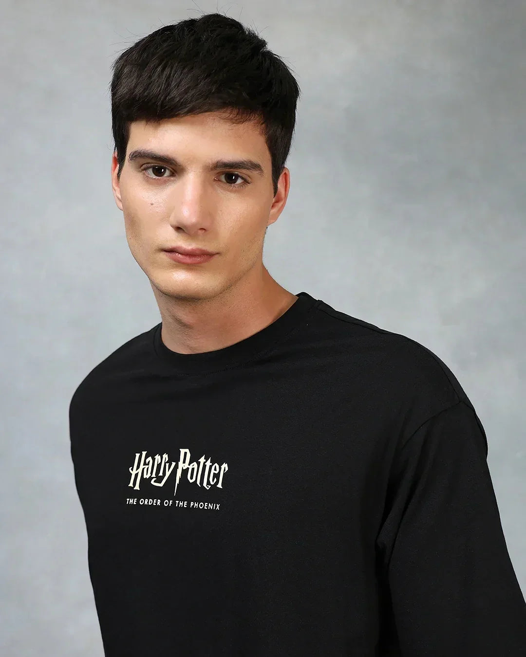 Men's Black Order Of The Phoenix Graphic Printed Oversized T-shirt