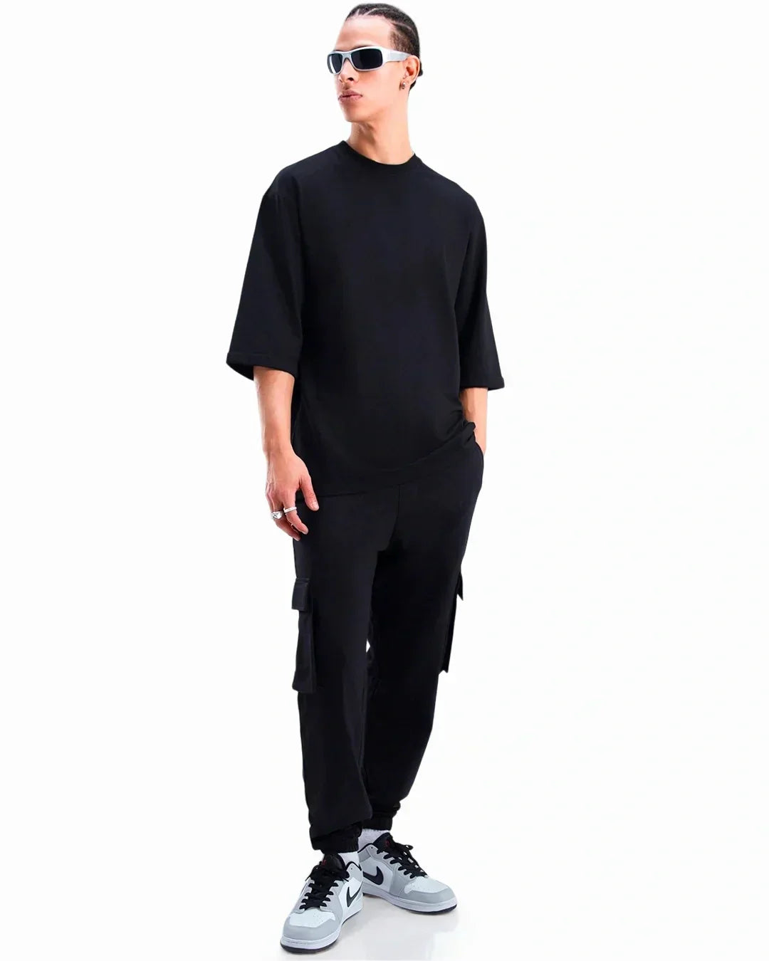 Men's Black Oversized Cargo Joggers