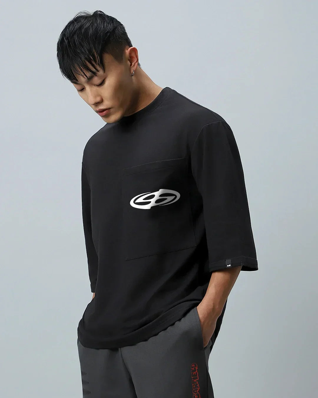 Men's Black Socially Awkward Graphic Printed Super Loose Fit T-shirt