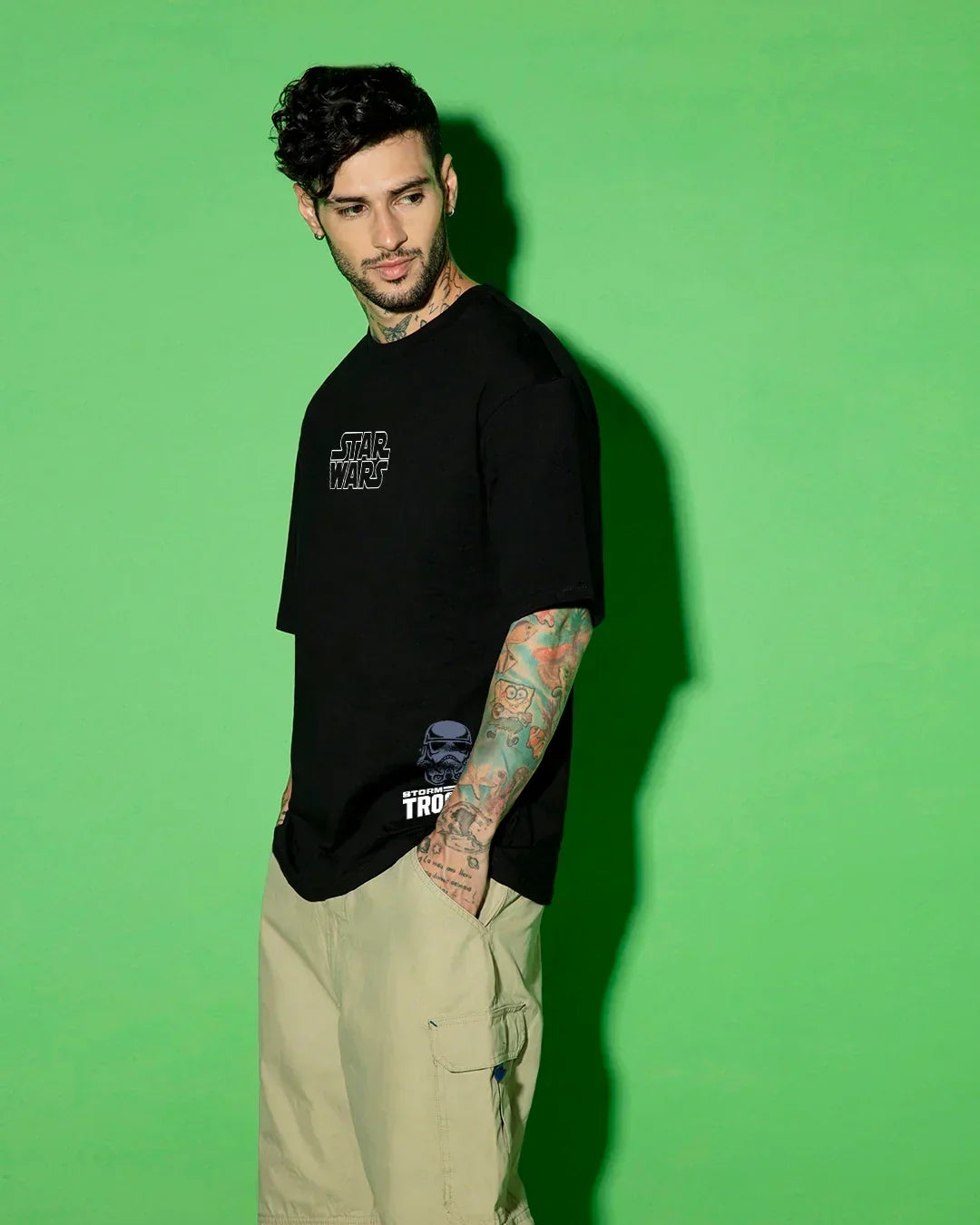 Men's Black Storm Trooper Graphic Printed Oversized T-shirt