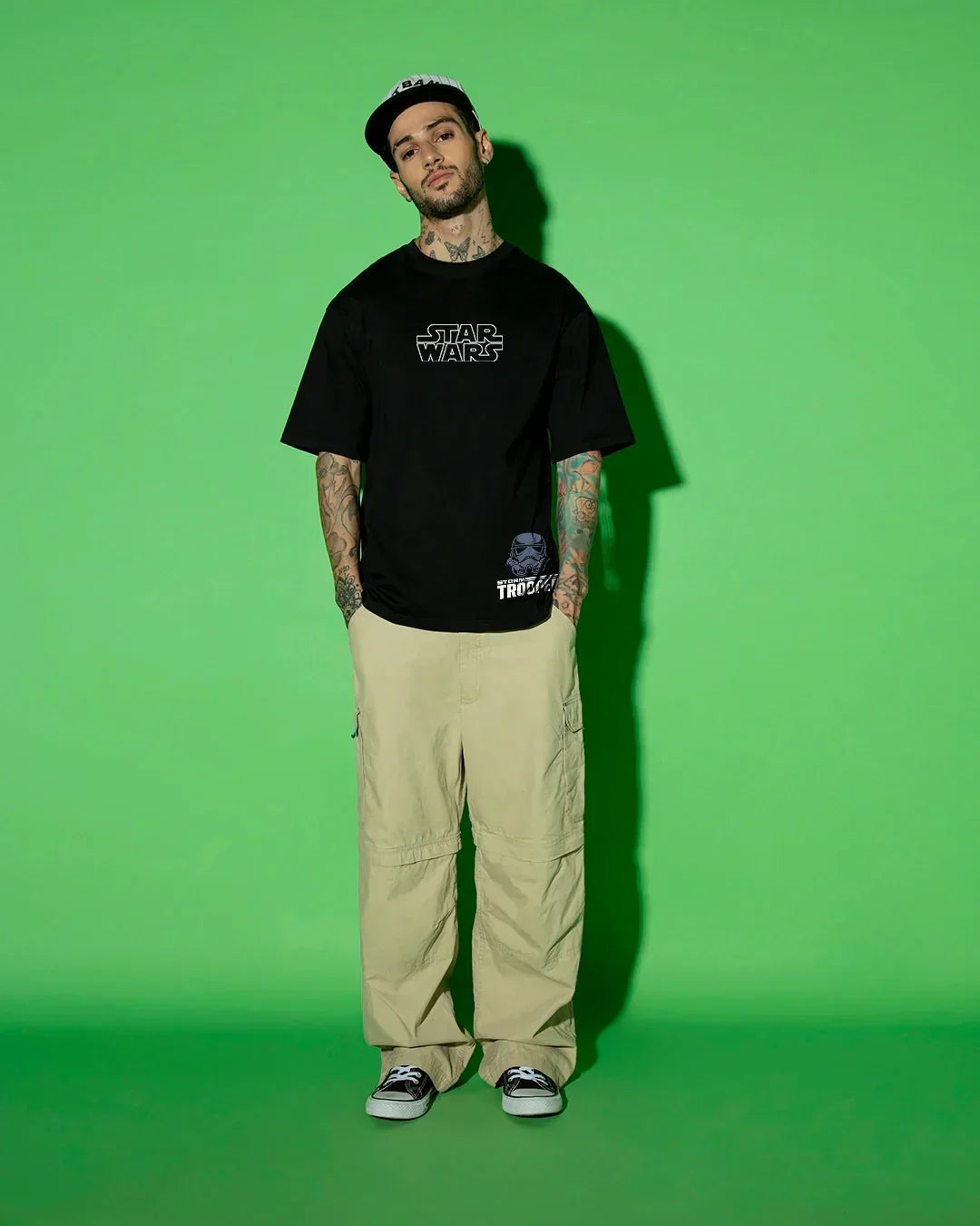 Men's Black Storm Trooper Graphic Printed Oversized T-shirt