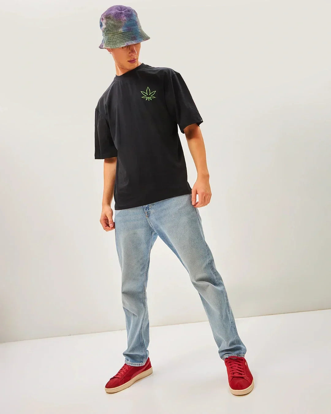 Men's Black Tripping Monkey Graphic Printed Oversized T-shirt