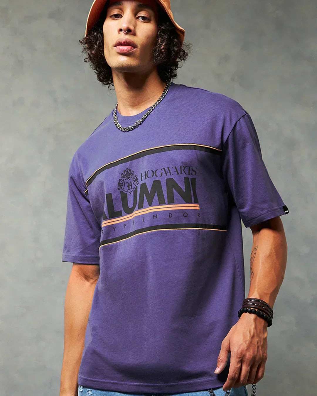 Men's Skipper Blue Gryffindor Graphic Printed Oversized T-shirt