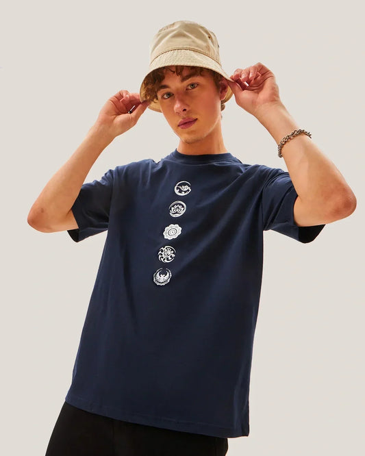 Men's Blue Seek Balance Graphic Printed Oversized T-shirt