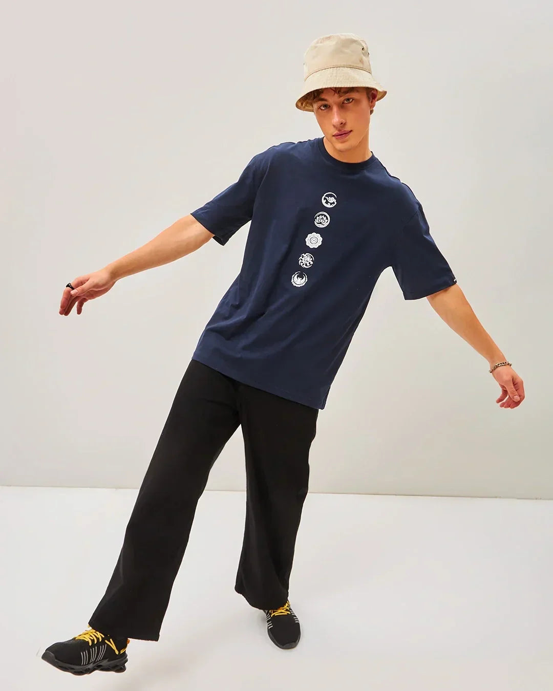 Men's Blue Seek Balance Graphic Printed Oversized T-shirt