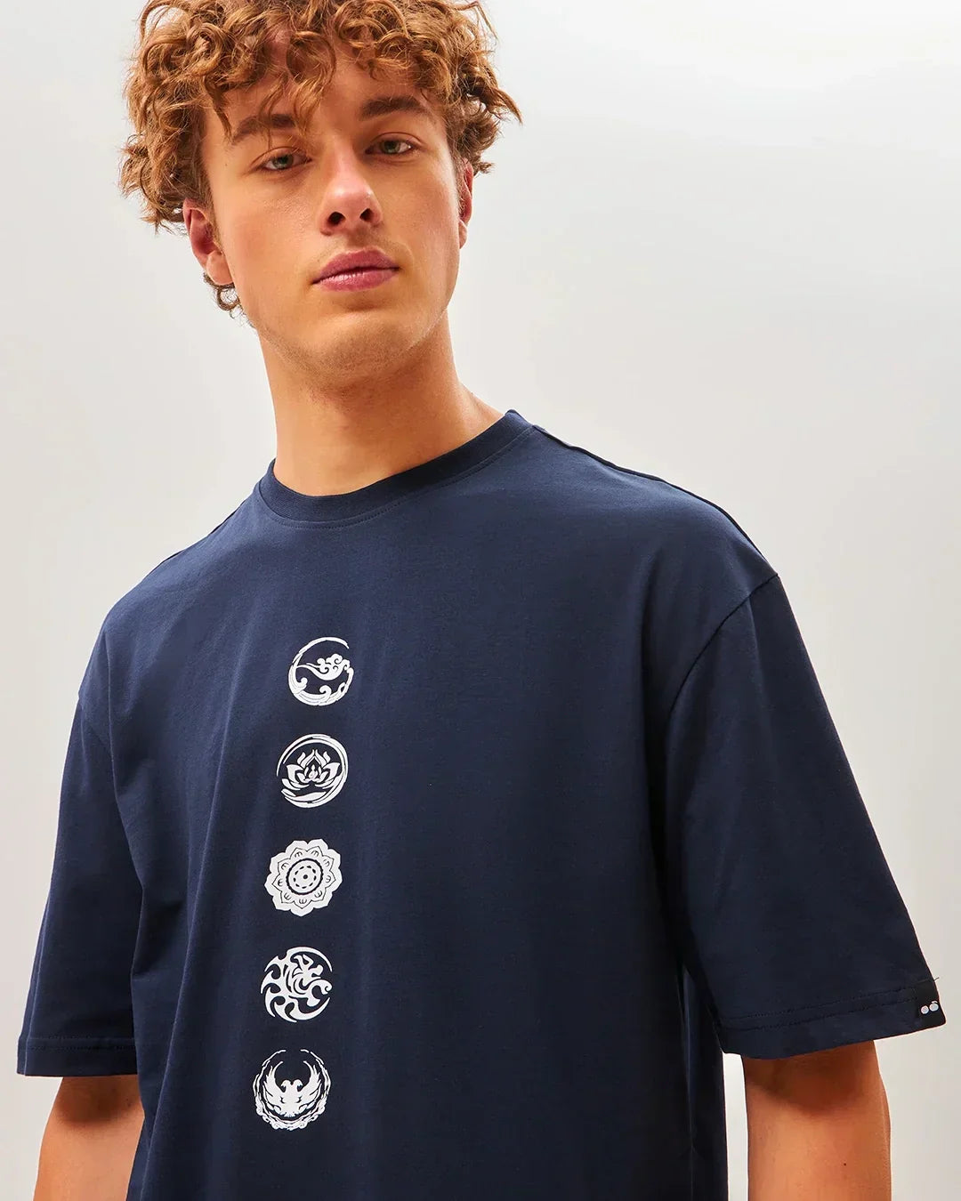 Men's Blue Seek Balance Graphic Printed Oversized T-shirt