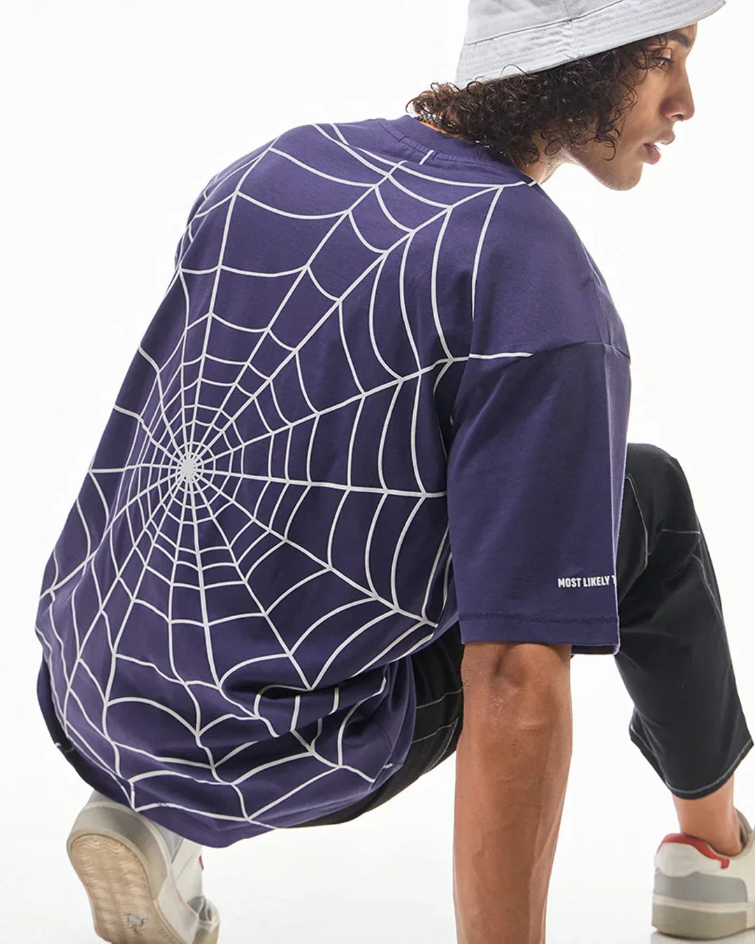 Men's Skipper Blue Spider Man Graphic Printed Oversized T-shirt