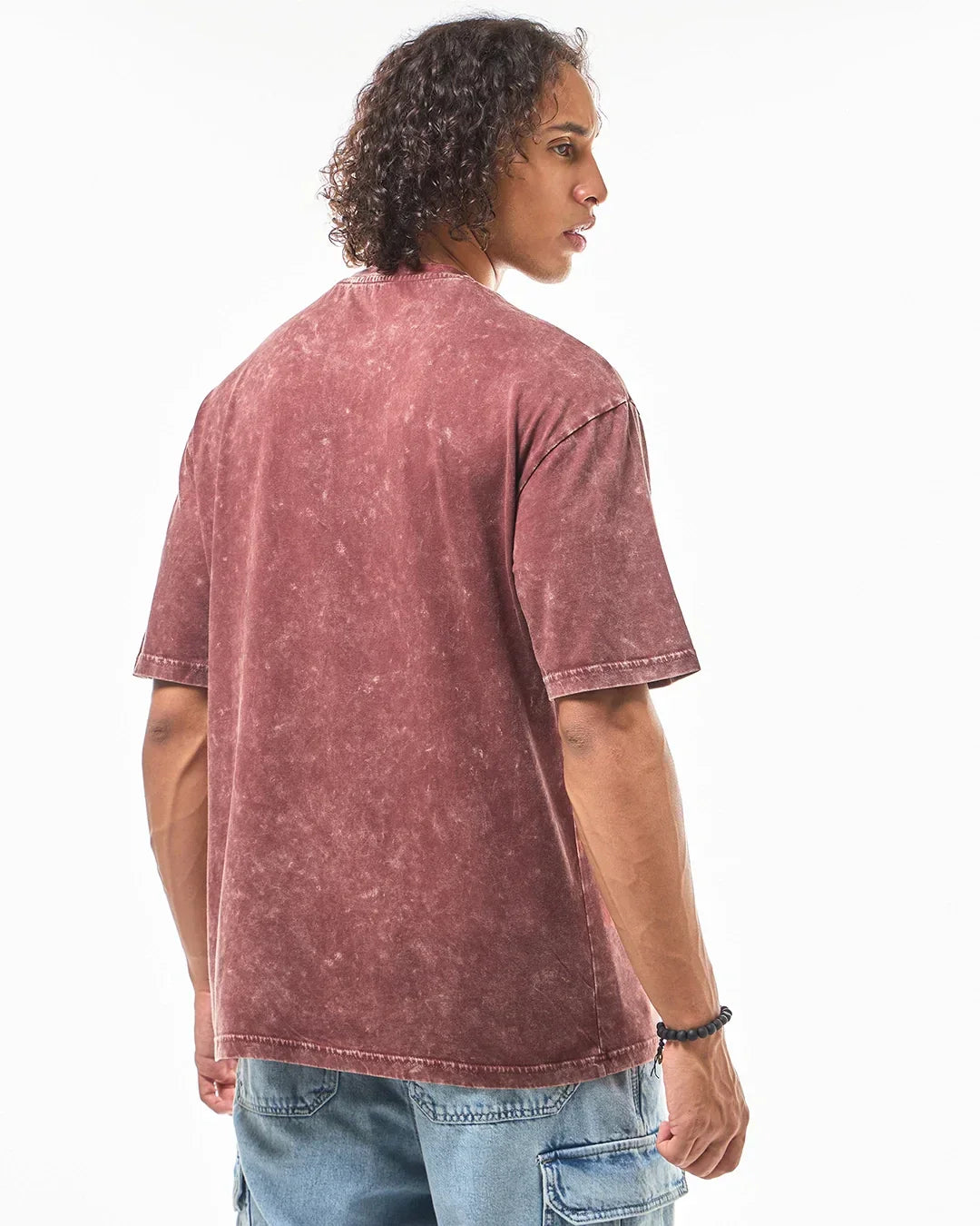 Men's Brick Red Goat 07 Typography Oversized Acid Wash T-shirt