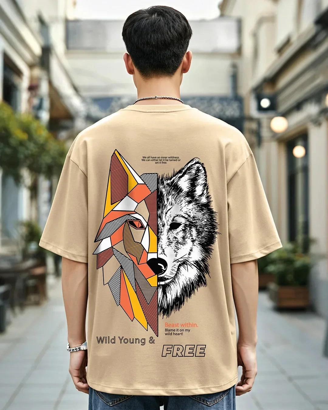Men's Brown Beast Within Graphic Printed Oversized T-shirt