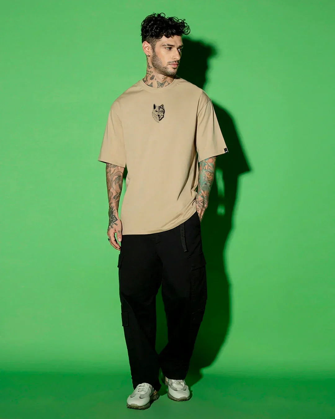 Men's Brown Beast Within Graphic Printed Oversized T-shirt