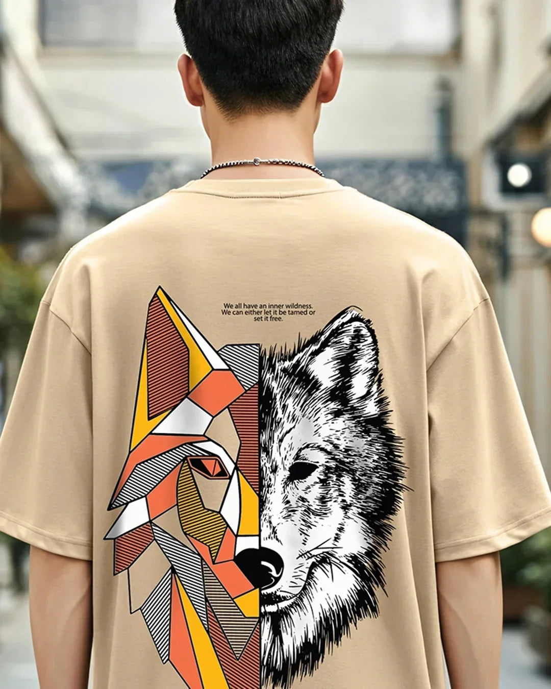 Men's Brown Beast Within Graphic Printed Oversized T-shirt