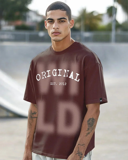 Men's Chocolate Brown Wild Typography Oversized T-shirt
