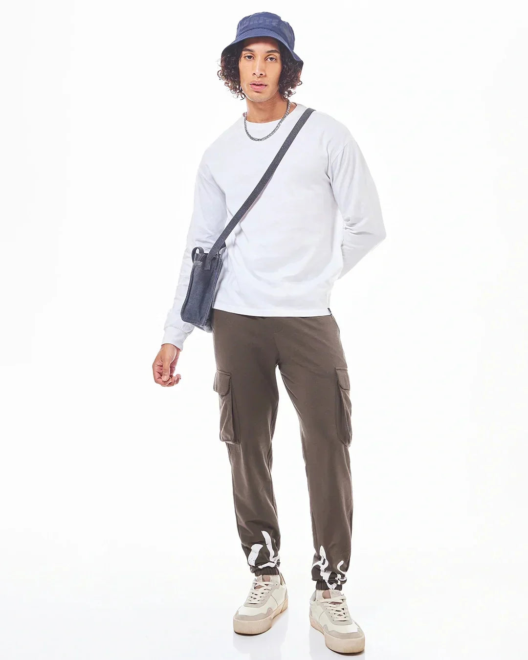 Men's Brown Chaos Typography Cargo Joggers