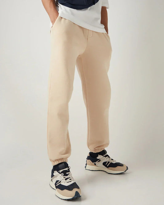 Men's Beige Oversized Brushed Joggers