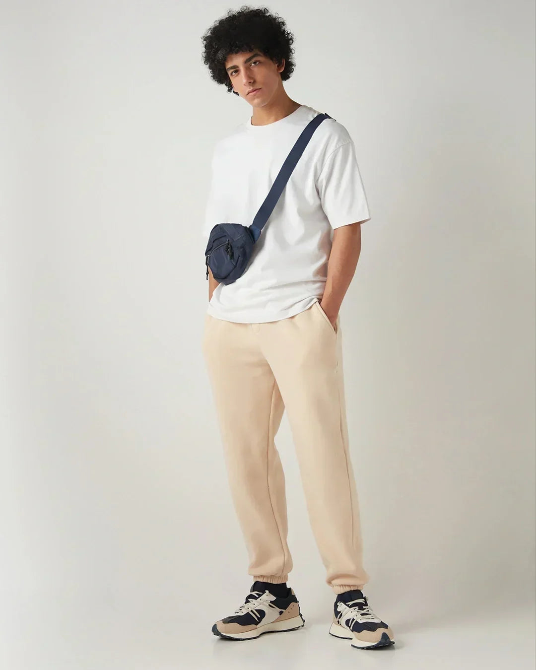 Men's Beige Oversized Brushed Joggers