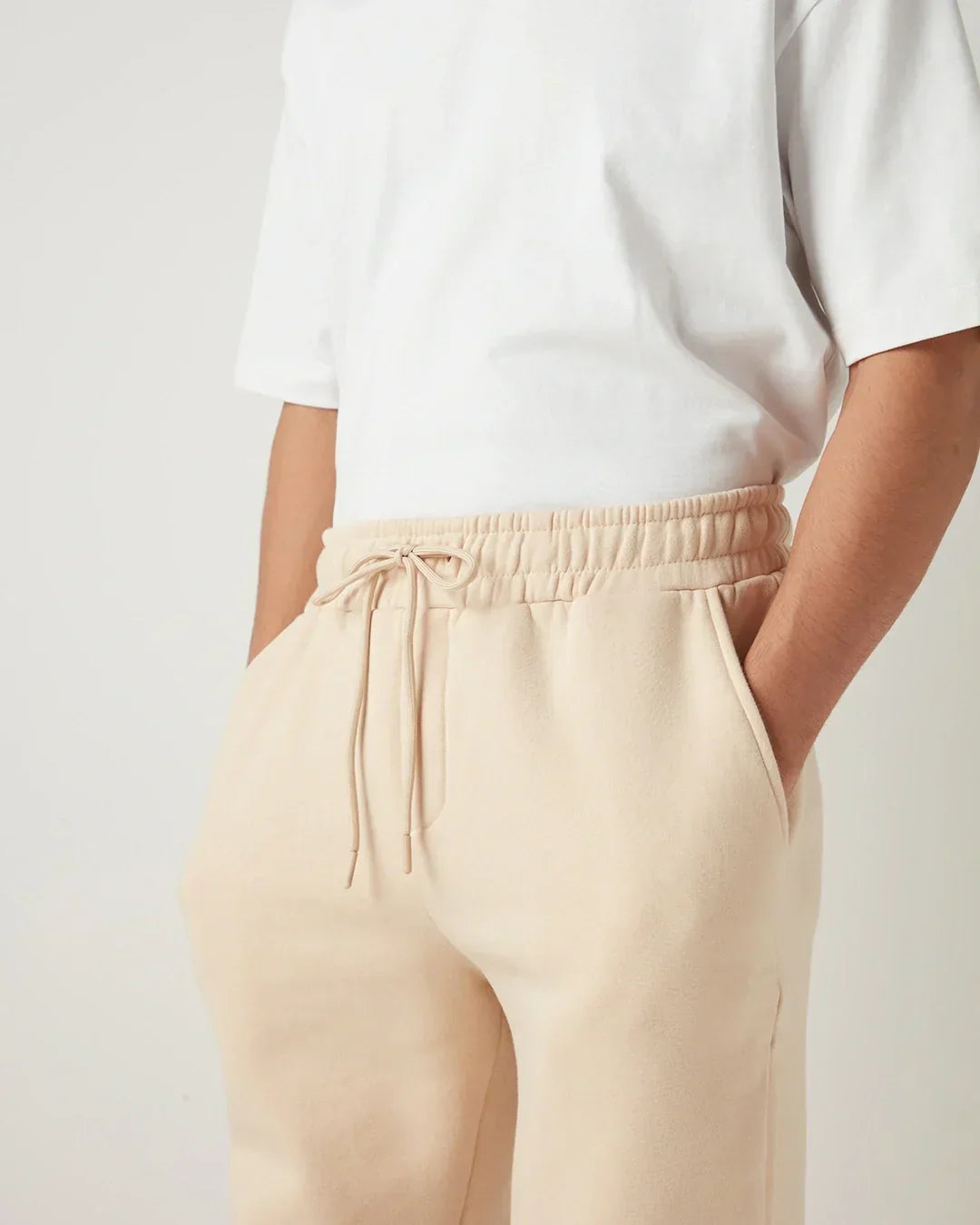 Men's Beige Oversized Brushed Joggers