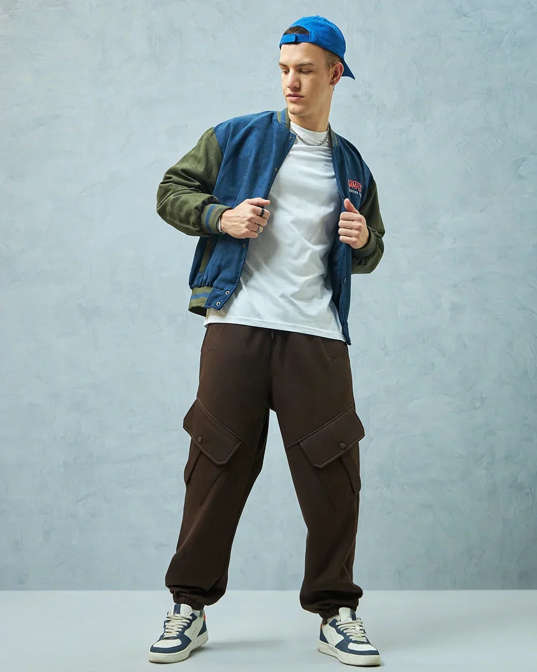 Men's Brown Super Loose Fit Brushed Cargo Joggers