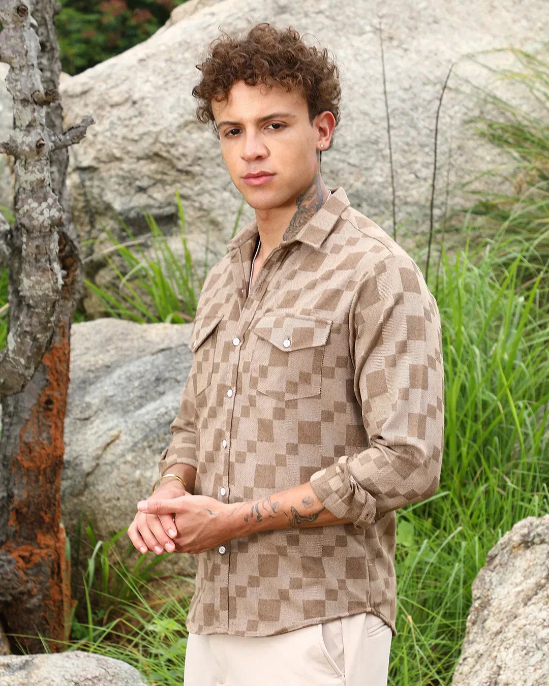 Men's Chocolate Brown Textured Shirt