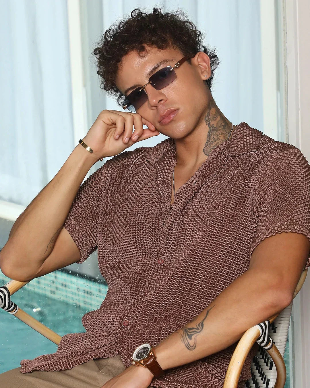 Men's Chocolate Brown Textured Shirt