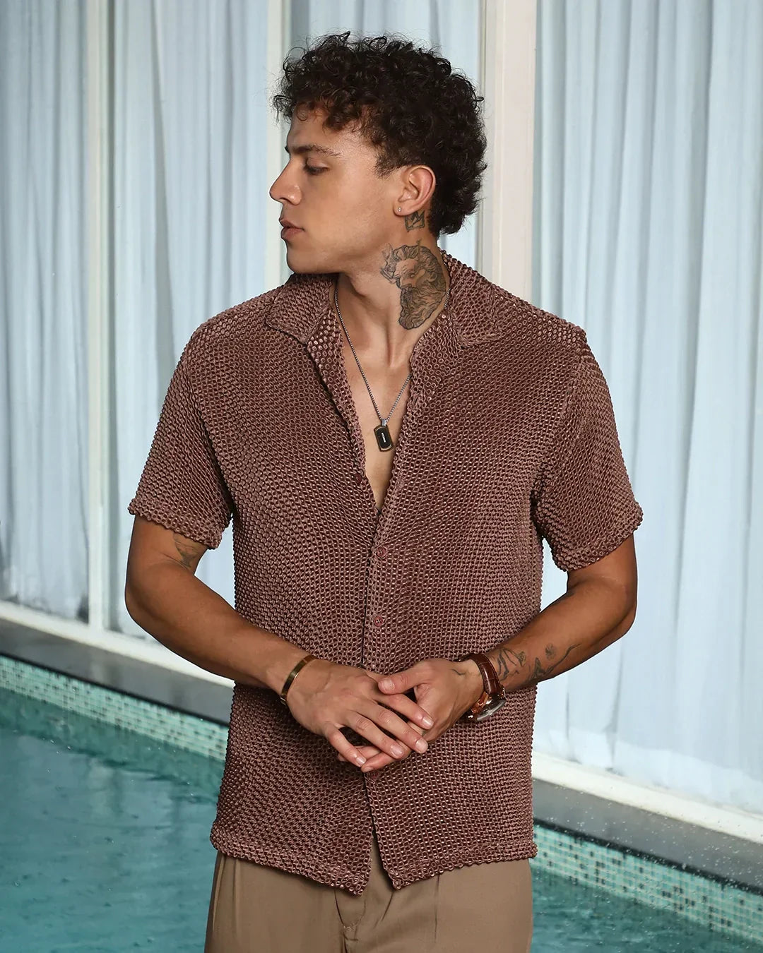 Men's Chocolate Brown Textured Shirt