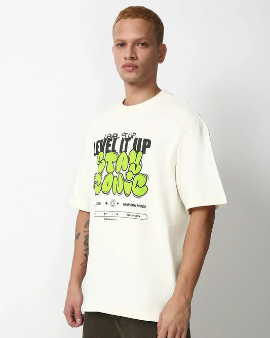 Men's Gardenia Level It Up Stay Iconic Typography Oversized T-shirt